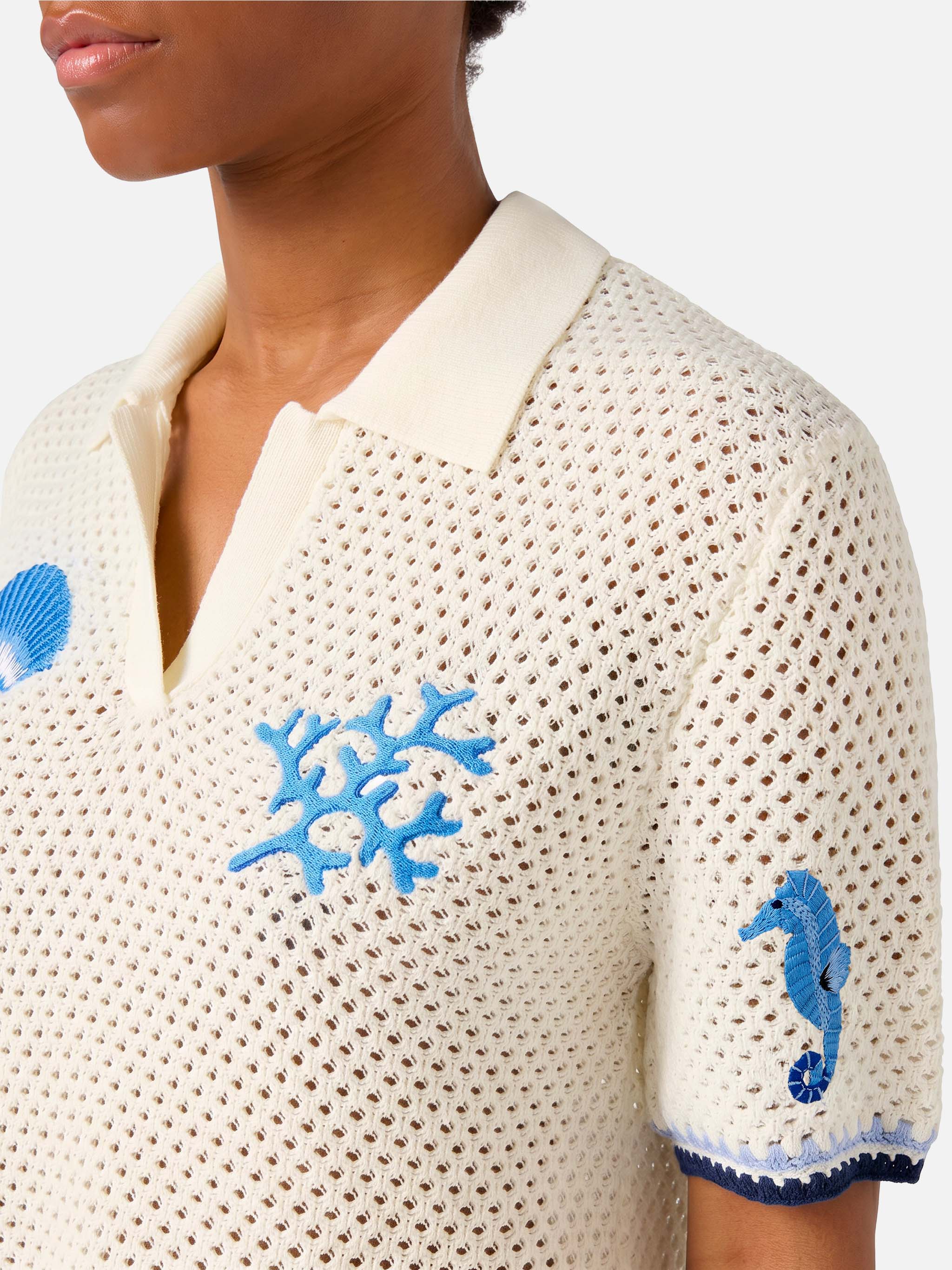 mc2-saint-barth-polo-pixie-donna-maglia-traforata-bianca-patch-marine image 2