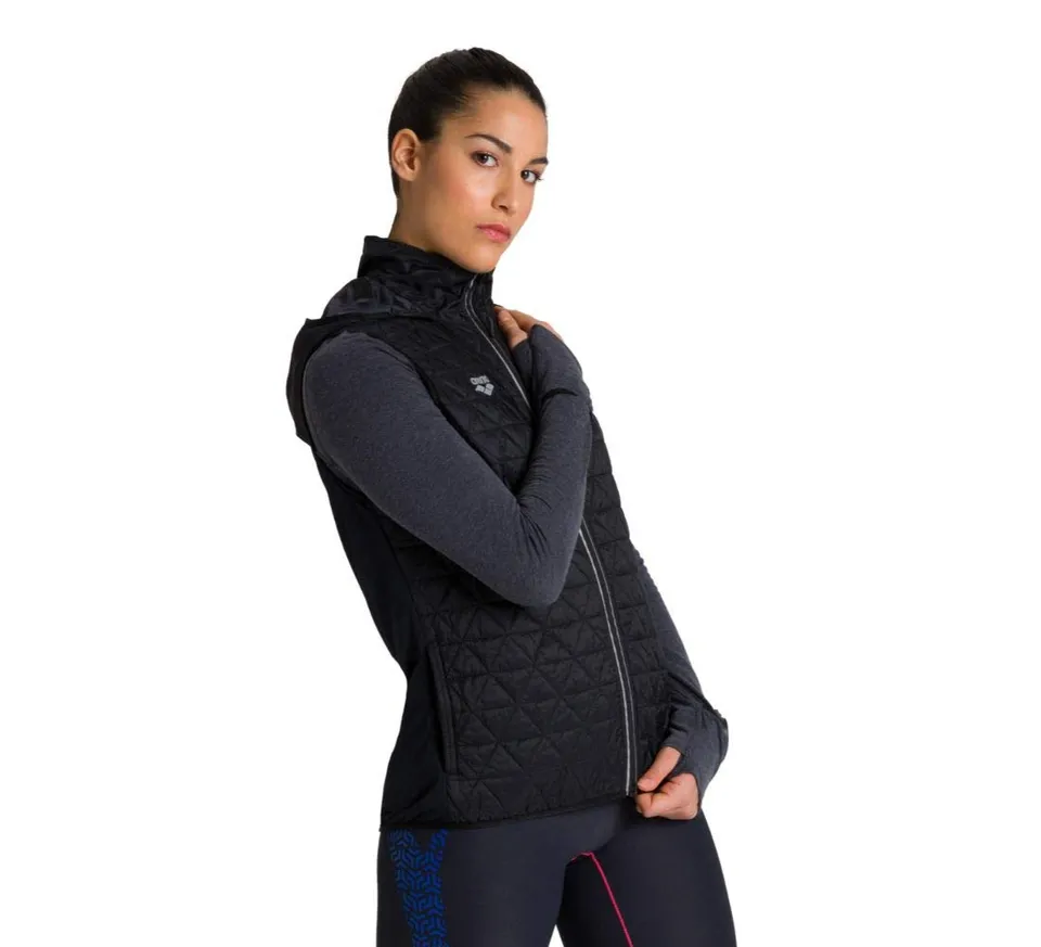 arena-padded-gilet-smanicato-donna-nero-con-cappuccio-taglia-xs image 1