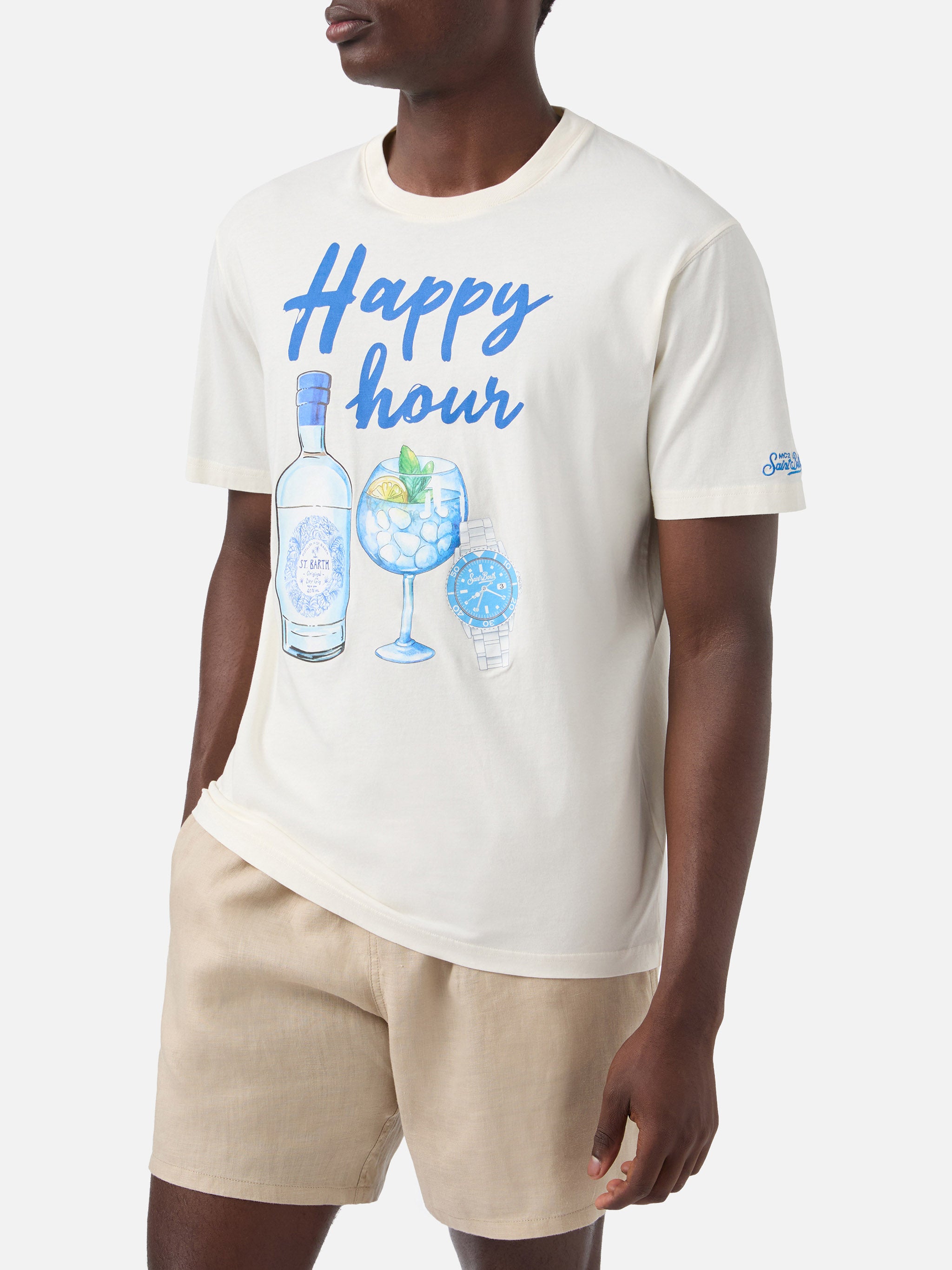 mc2-saint-barth-t-shirt-happy-hour-beige-da-uomo-in-puro-cotone-con-stampa-grafi image 2