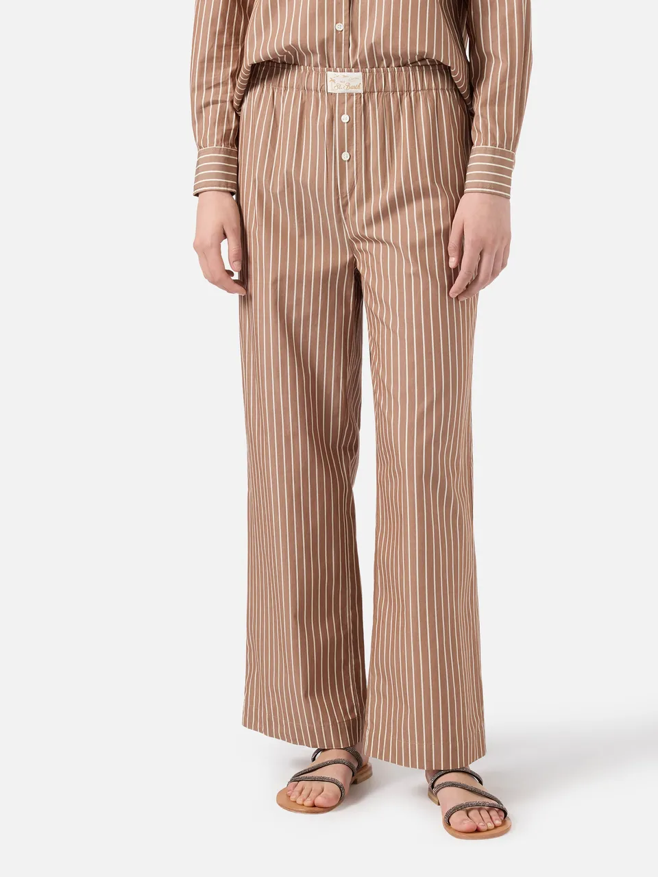 mc2-saint-barth-pantaloni-doha-popeline-a-righe-beige-donna image 1