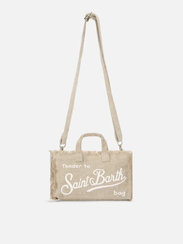 mc2-saint-barth-borsa-phone-micro-in-lino-beige-tinta-unita-con-logo-a-contrasto image 1
