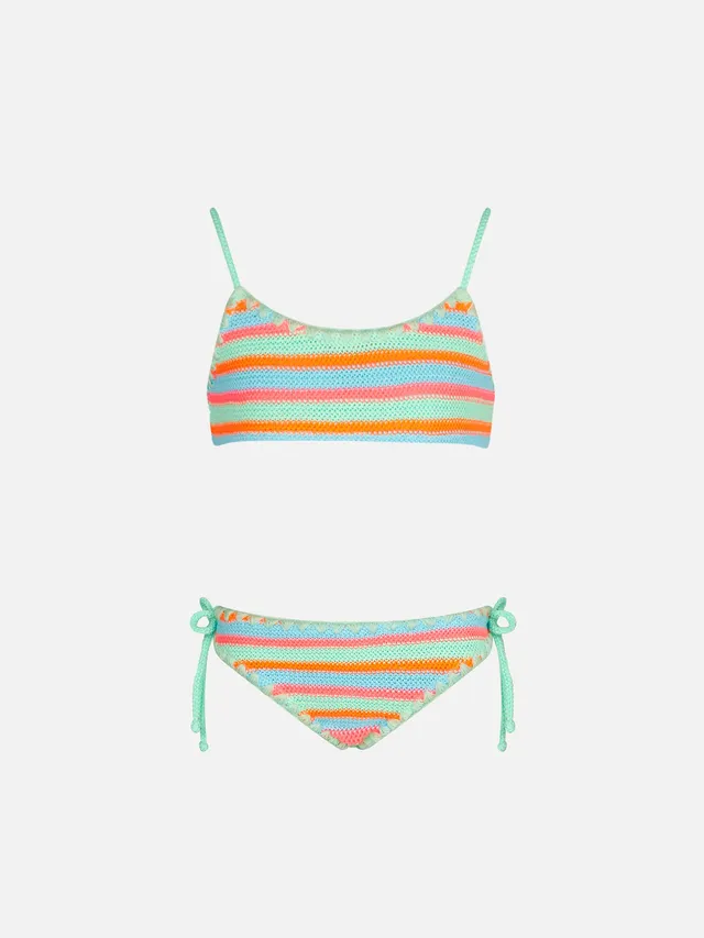 mc2-saint-barth-bikini-da-bambina-a-bralette-crochet-con-righe-multicolore image 1