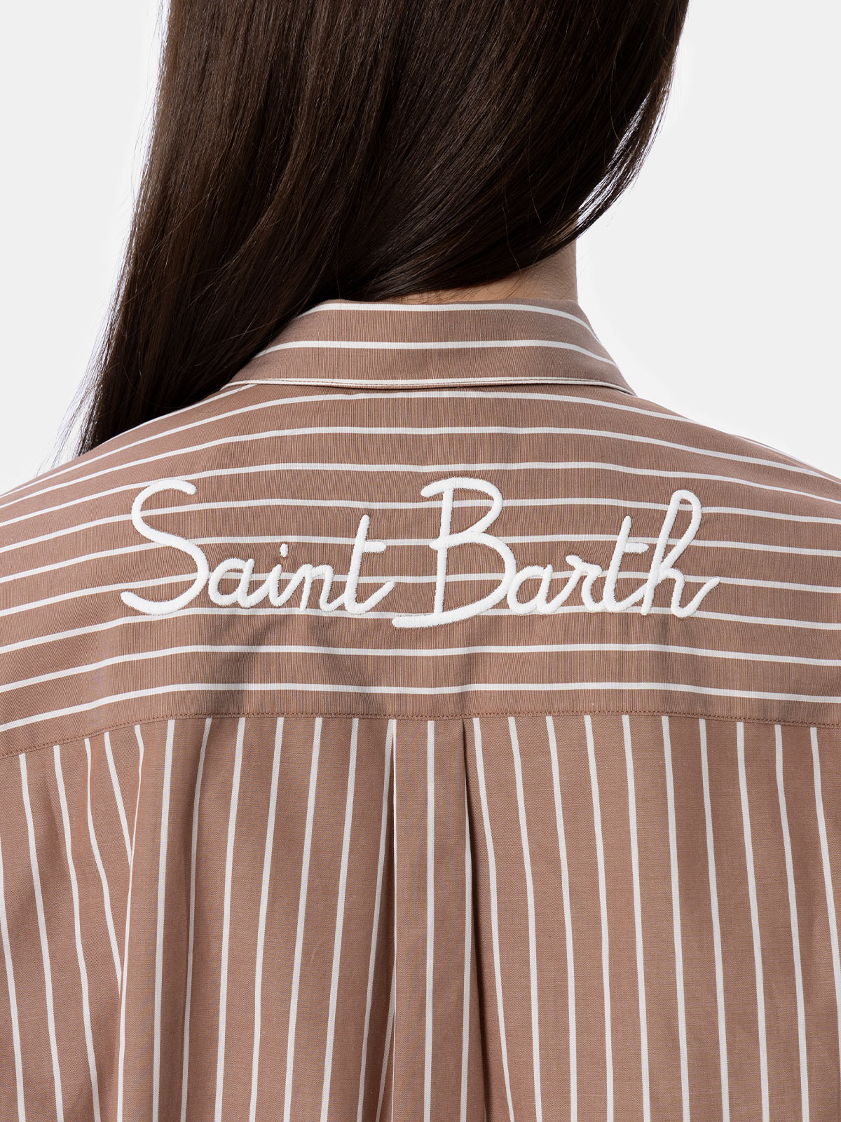 mc2-saint-barth-camicia-brigitte-donna-over-in-cotone-a-righe-marrone image 2