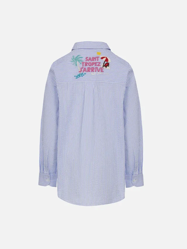 camicia-over-bambina-mc2-saint-barth-mini-brigitte-in-seersucker-con-stampa-riga image 1