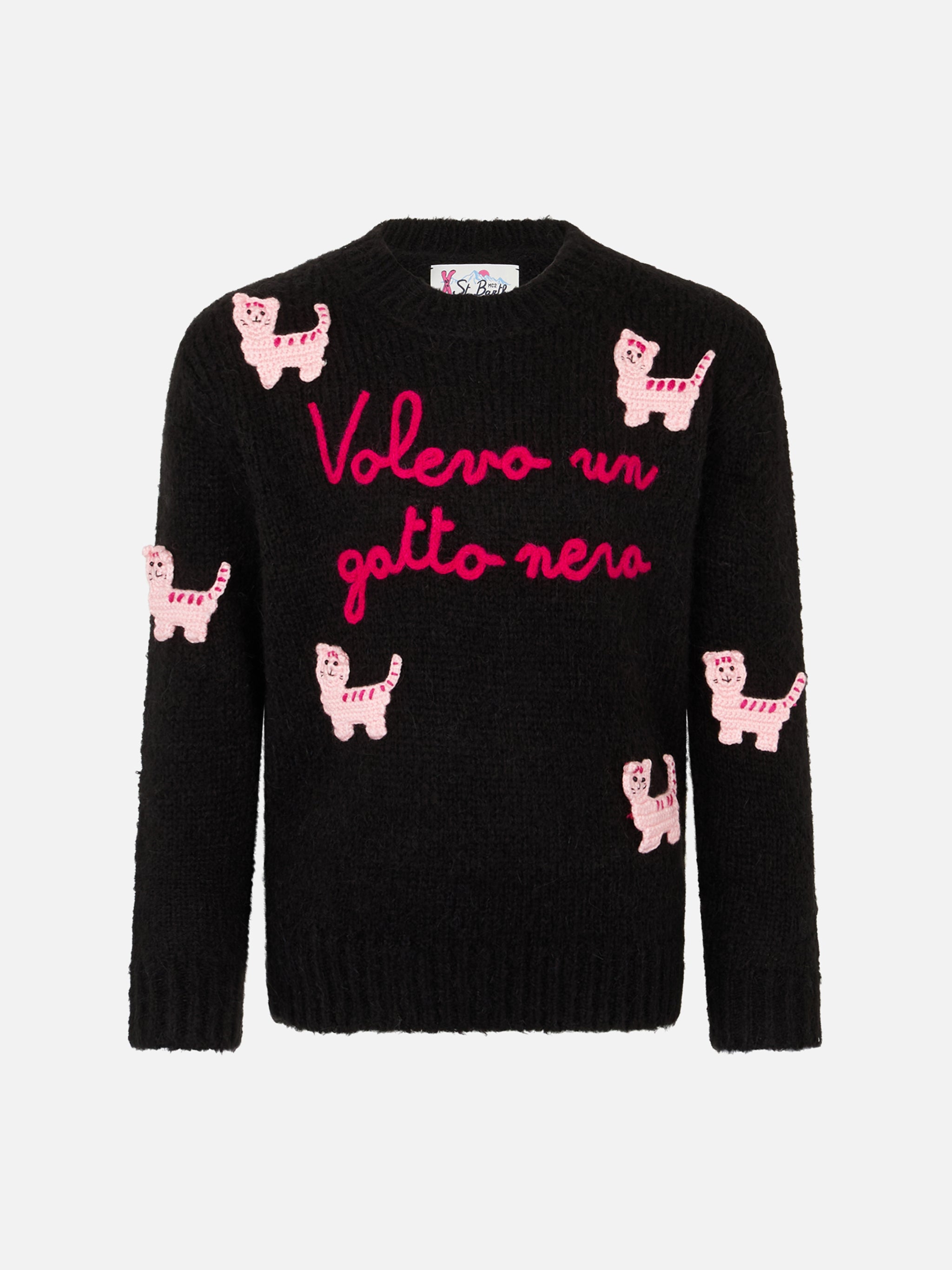 mc2-saint-barth-maglione-bambina-nero-con-patch-gatti-crochet-volevo-un-gatto-ne image 1