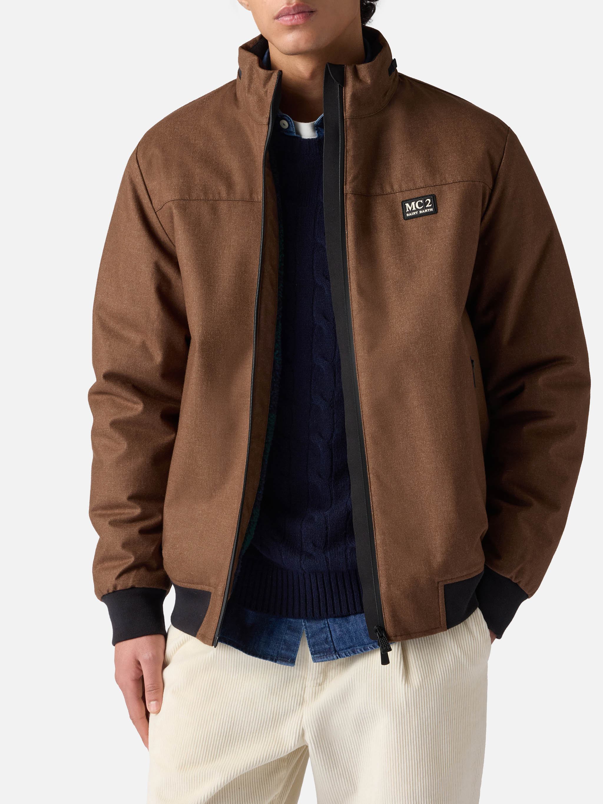 mc2-saint-barth-country-giubbotto-bomber-uomo-in-lana-marrone-con-fodera-in-tedd image 1