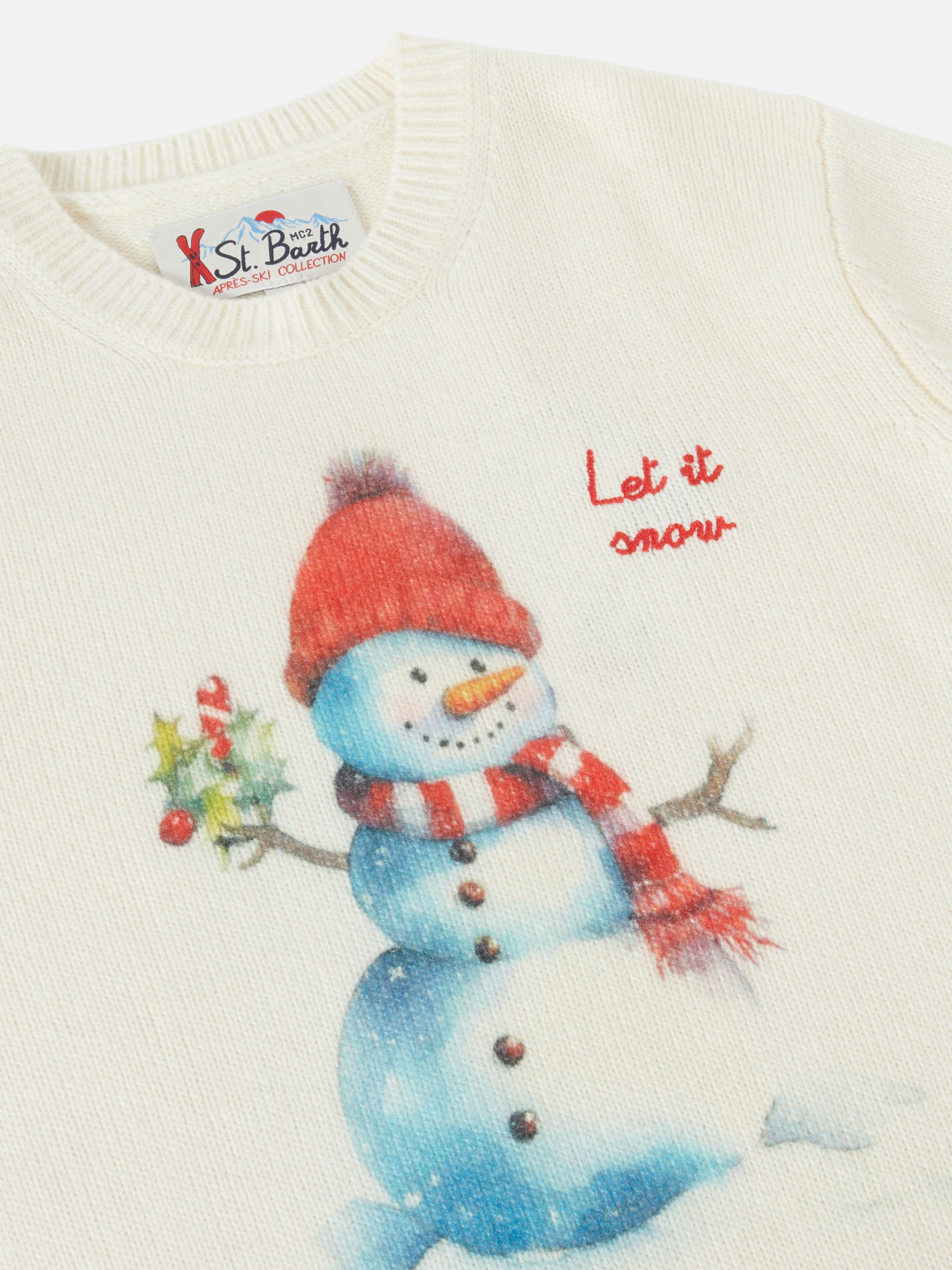 mc2-saint-barth-douglas-girocollo-bambino-bianco-ricamo-let-it-snow image 2