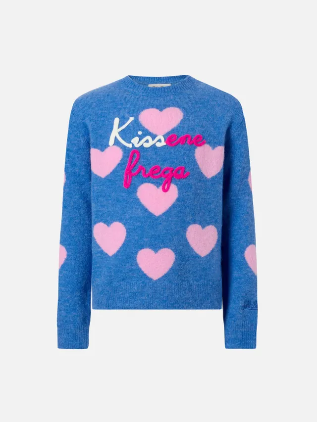 mc2-saint-barth-maglione-princess-bambina-blu-alpaca-stretch-jacquard-cuori-kiss image 1