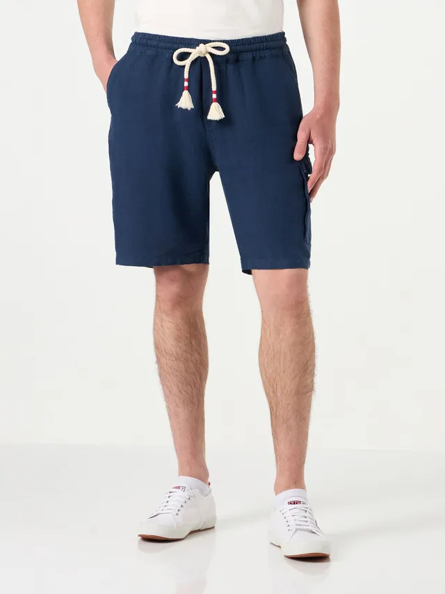 mc2-saint-barth-bermuda-uomo-in-lino-blu-navy-tinta-unita image 1