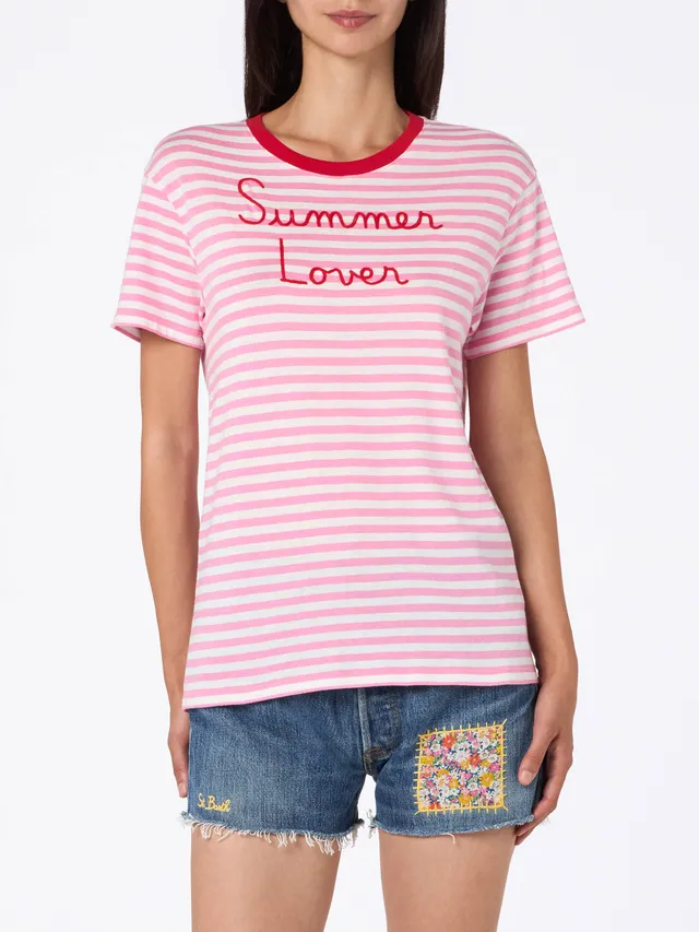 mc2-saint-barth-t-shirt-emilie-in-cotone-a-righe-con-ricamo-summer-lover image 1