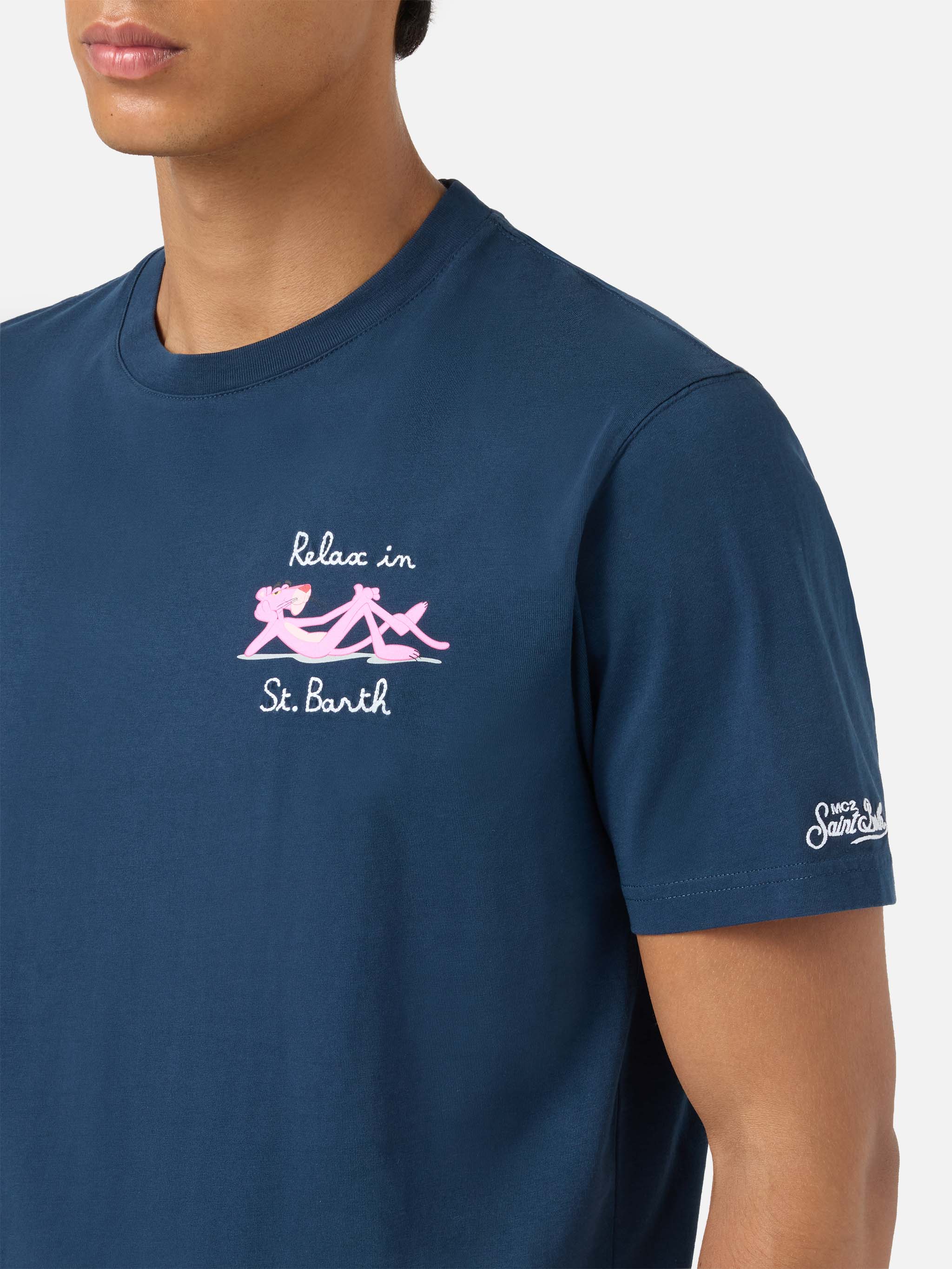mc2-saint-barth-t-shirt-cotone-pantera-rosa-special-edition-blu-uomo image 2