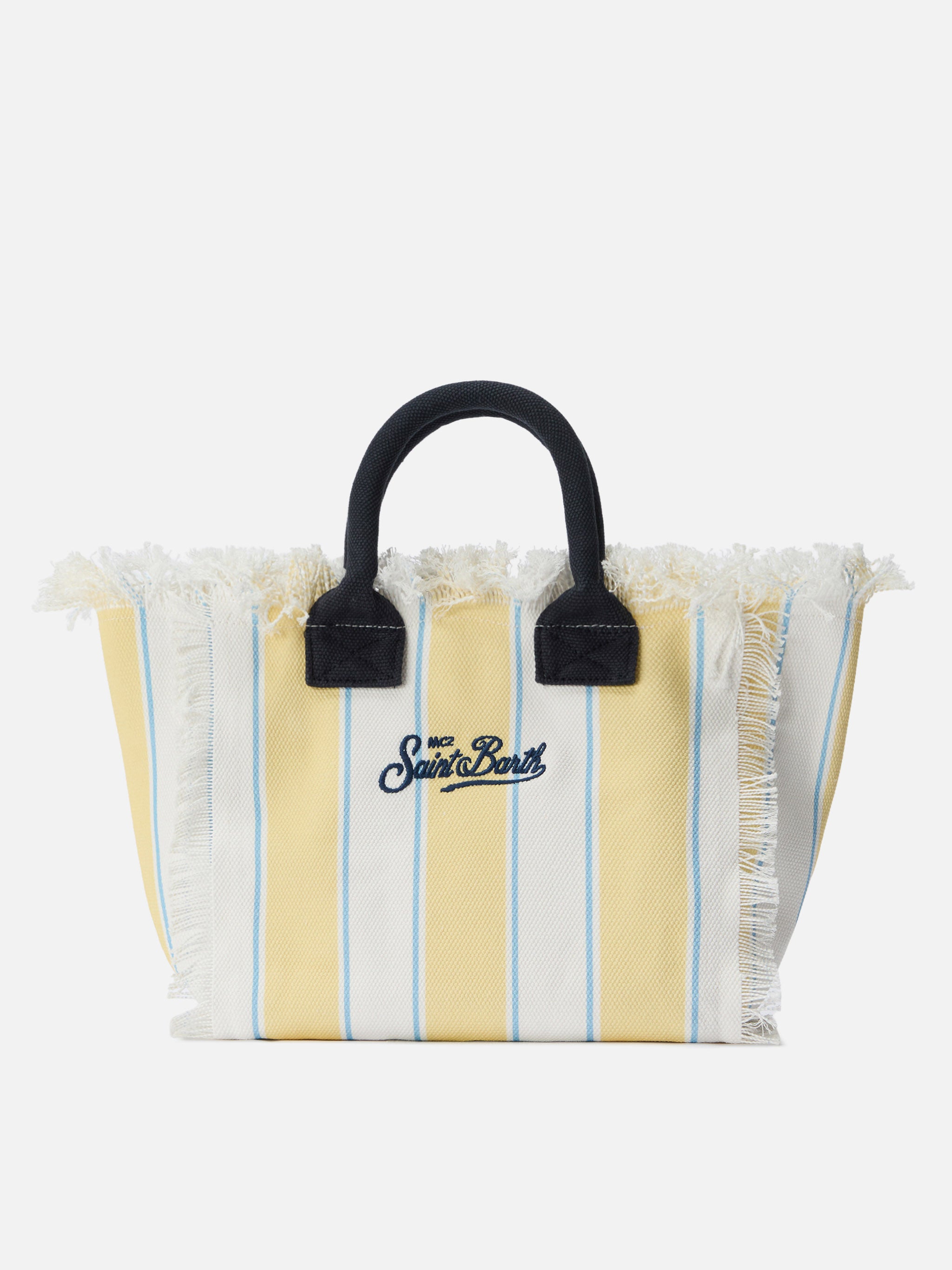 mc2-saint-barth-colette-borsa-canvas-gialla-a-righe-con-logo-ricamato image 3