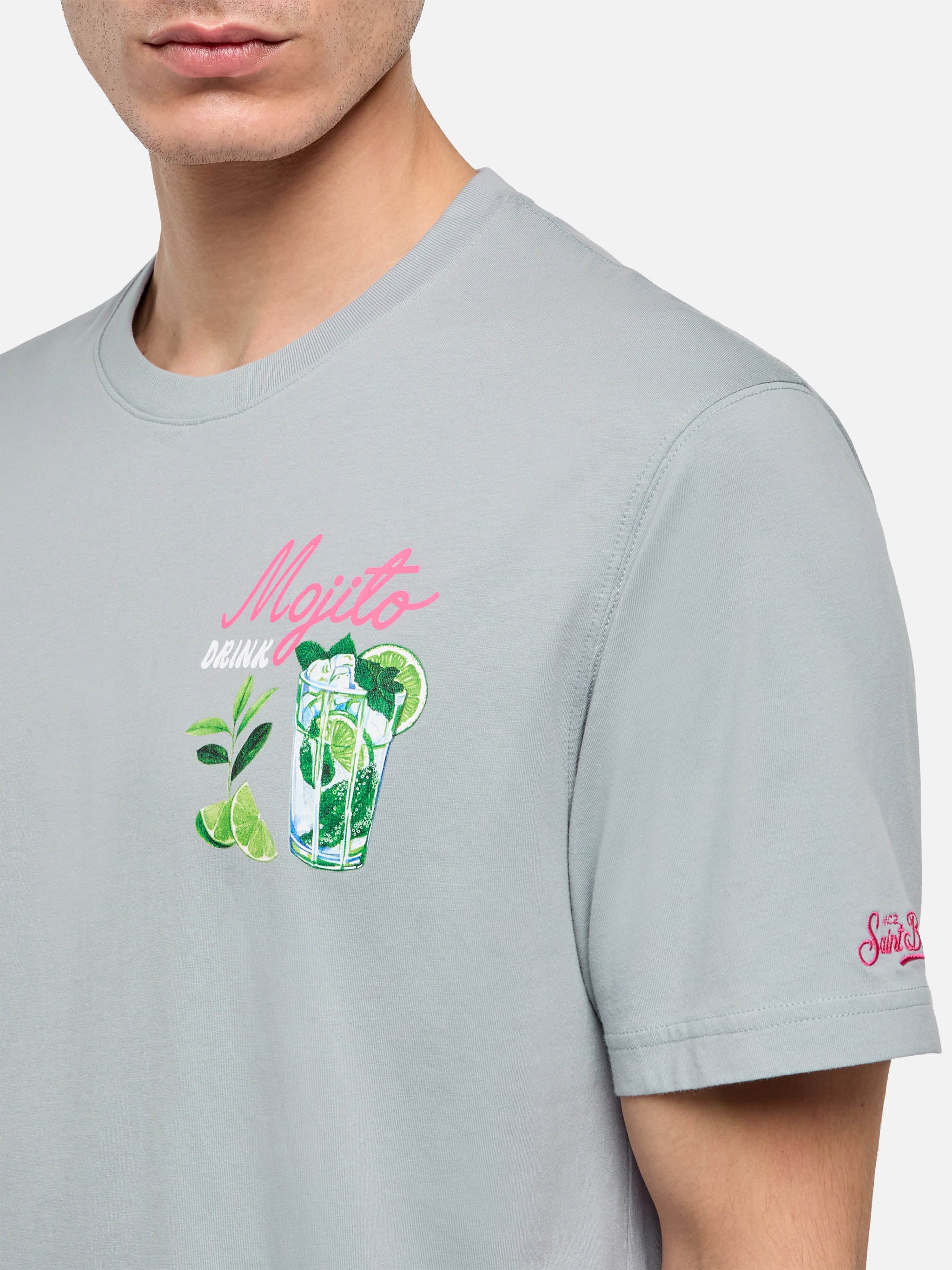 mc2-saint-barth-t-shirt-man-cotone-grigio-m-lange-stampa-mojito-uomo image 2