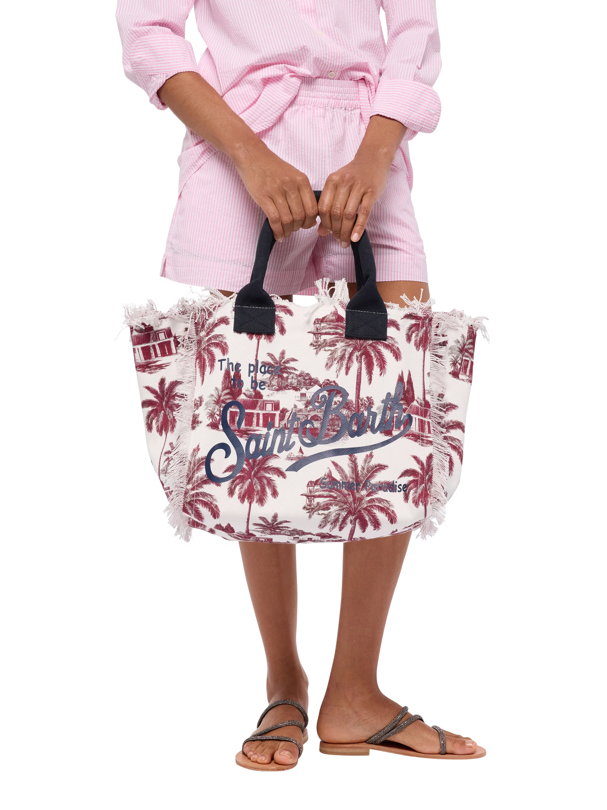 mc2-saint-barth-vanity-borsa-shopping-canvas-toile-de-jouy-bordeaux-bianco image 2