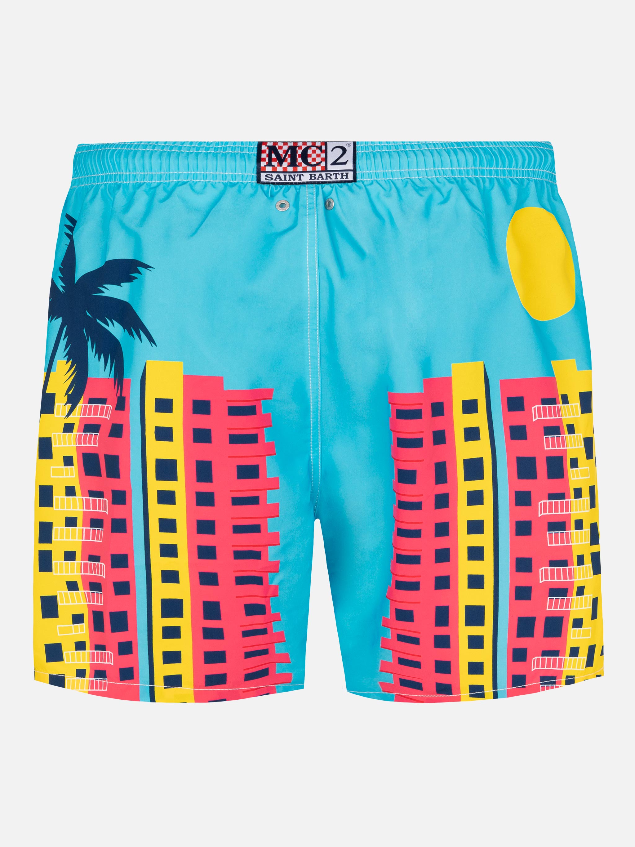mc2-saint-barth-gustavia-costume-mare-media-lunghezza-con-stampa-cartolina-miami image 2