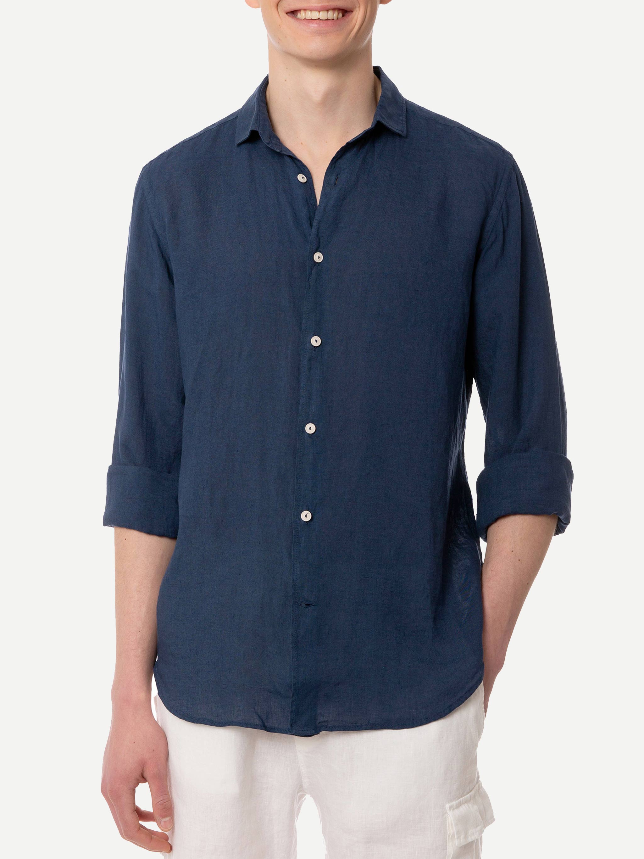 mc2-saint-barth-camicia-pamplona-uomo-lino-blu-navy-manica-lunga image 1