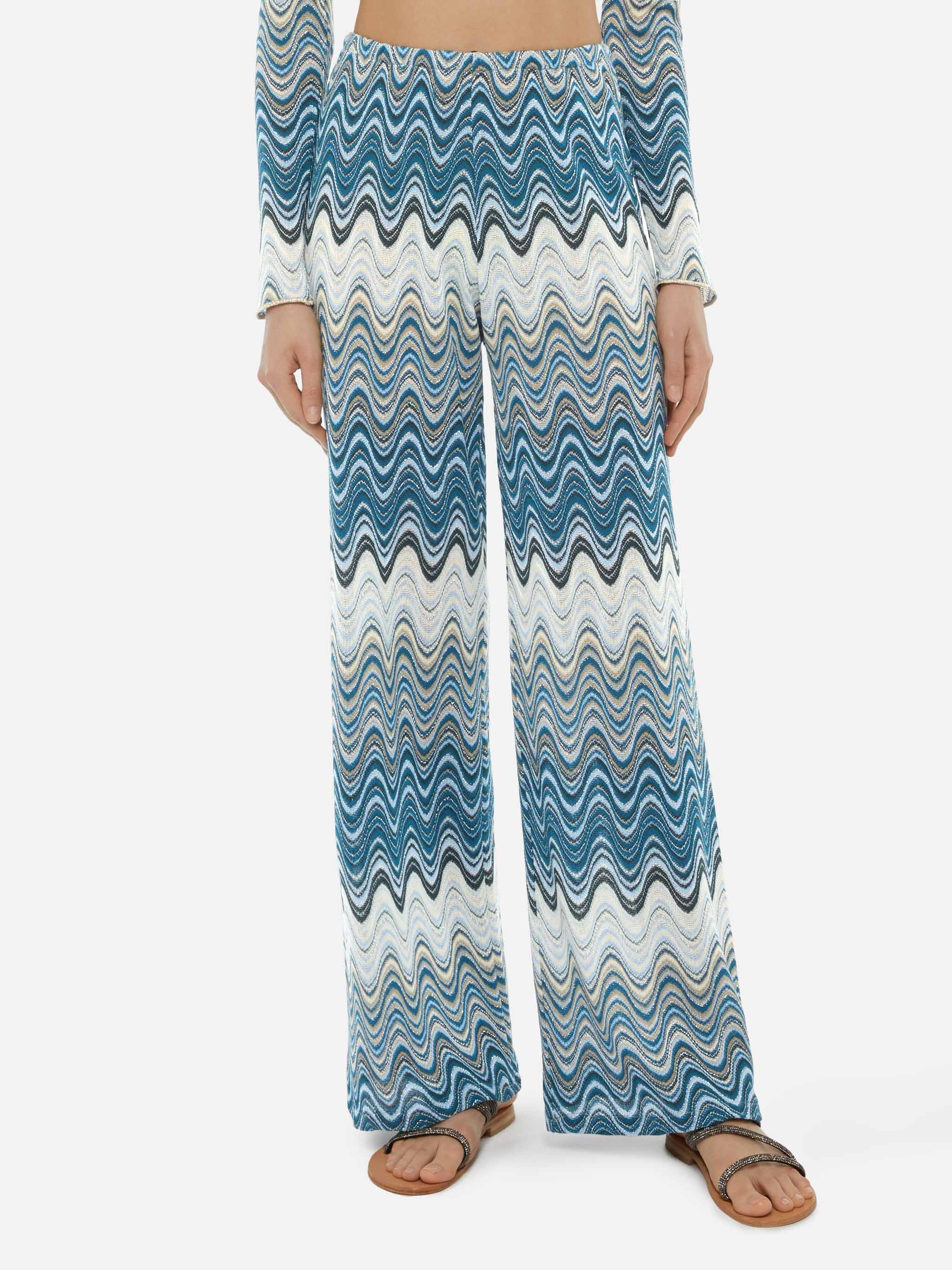 mc2-saint-barth-amalia-pantaloni-donna-gamba-larga-maglia-raschel-verde image 1