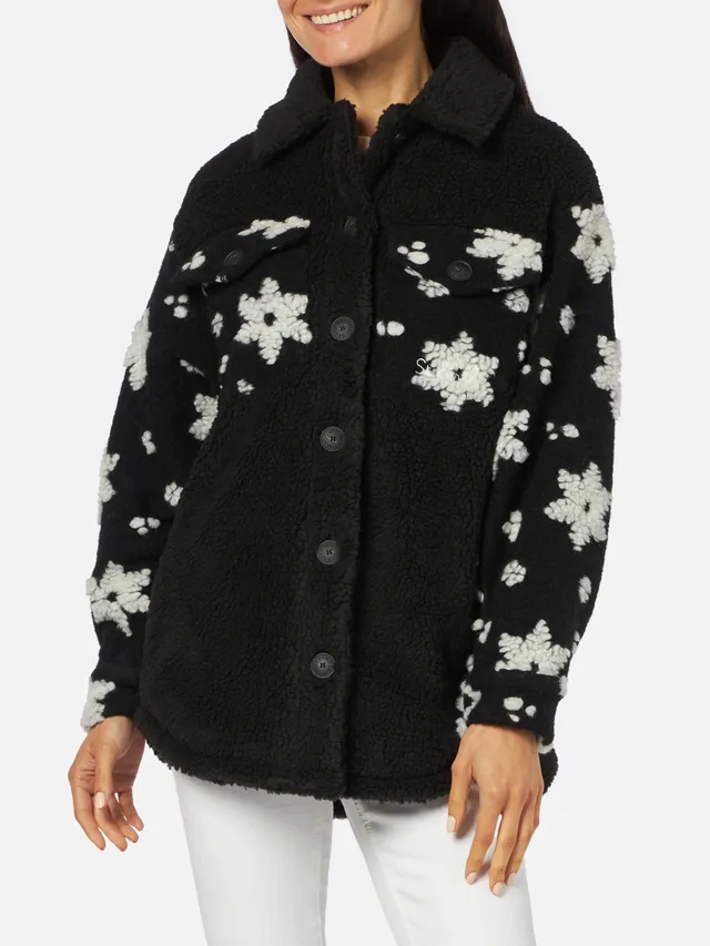 mc2-saint-barth-giacca-elys-in-sherpa-nera-con-fantasia-fiocchi-di-neve-donna-ov image 1