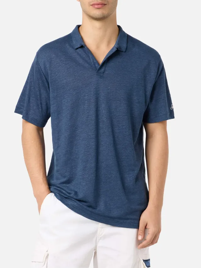 mc2-saint-barth-polo-fraser-uomo-in-lino-blu-navy-senza-bottoni image 1
