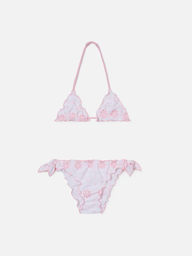 mc2-saint-barth-bikini-cris-in-sangallo-bianco-con-ricamo-rosa-per-bambina image 1