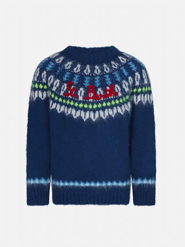 mc2-saint-barth-maglione-bambino-garzato-blu-navy-con-jacquard-islandese image 1