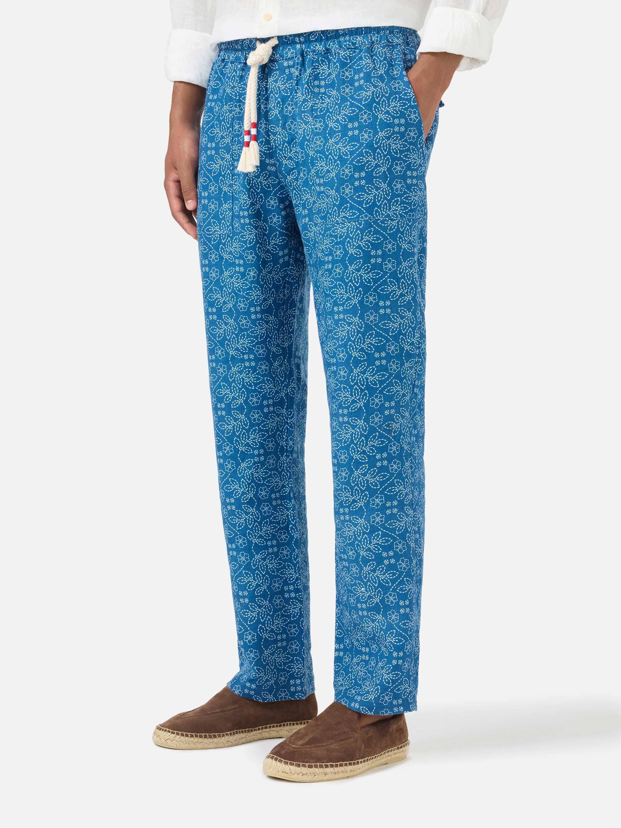 mc2-saint-barth-calais-pantalone-uomo-in-lino-fantasia-sashiko-blu image 1