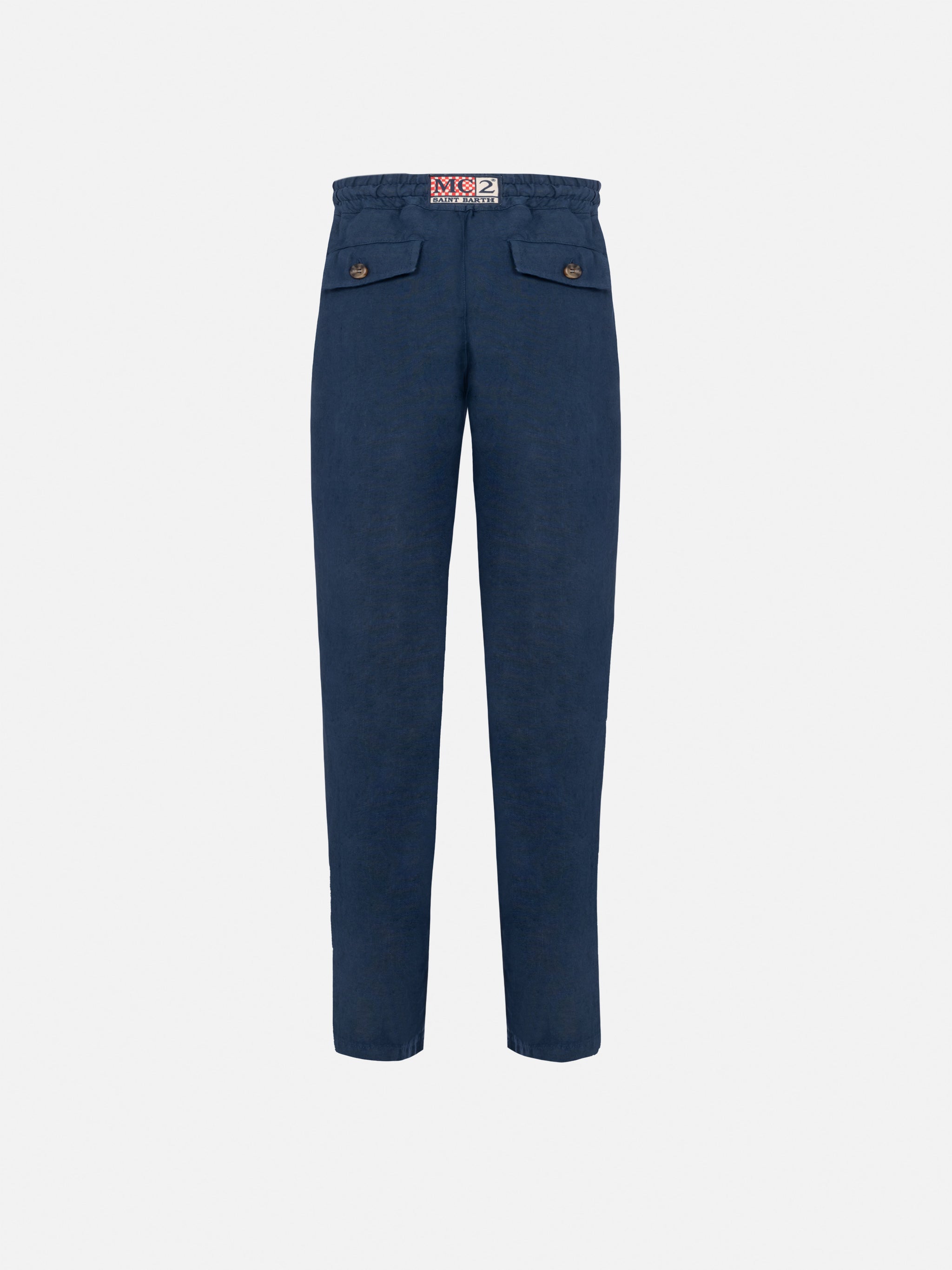 mc2-saint-barth-pantaloni-calais-jr-bambino-in-lino-blu-navy-con-coulisse image 2