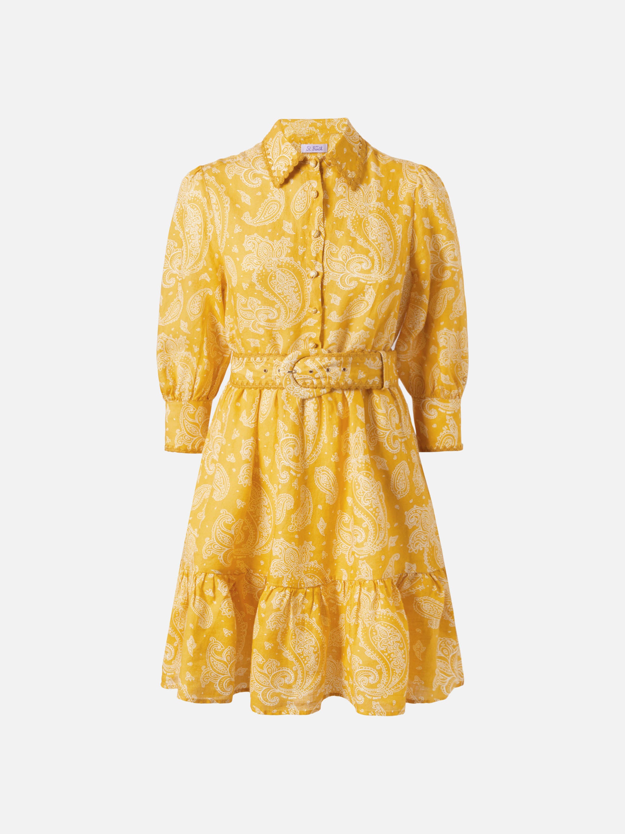 mc2-saint-barth-abito-corto-donna-in-lino-giallo-stampa-paisley-ocra image 4