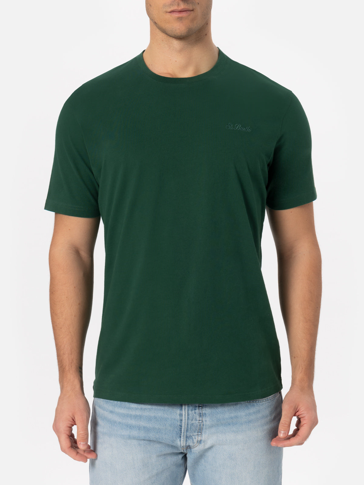 t-shirt-mc2-saint-barth-arnott-da-uomo-in-cotone-pesante-verde-british-tinta-uni image 3
