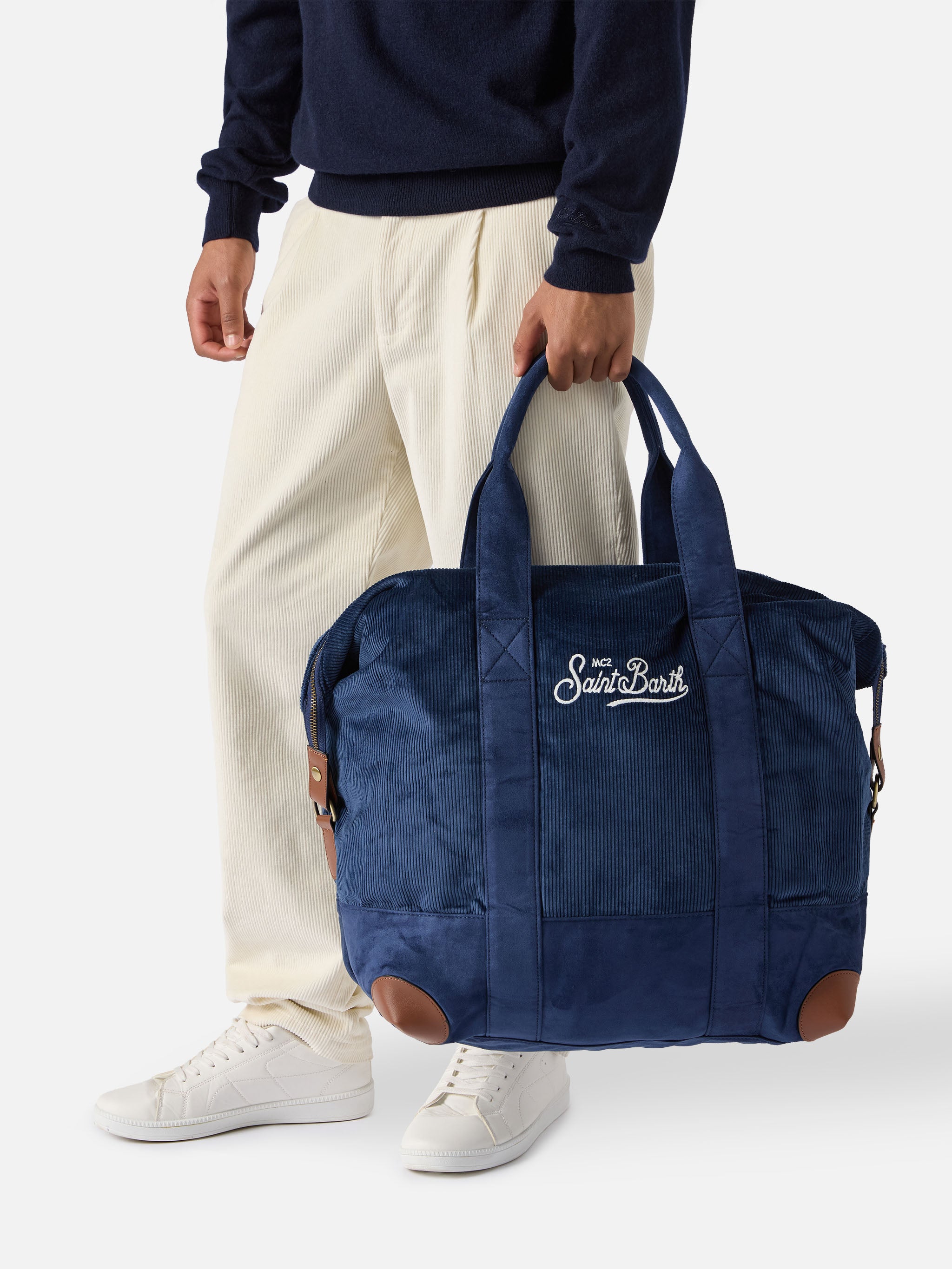 mc2-saint-barth-travel-bag-corduroy-borsone-viaggio-in-velluto-a-coste-blu-e-sue image 2