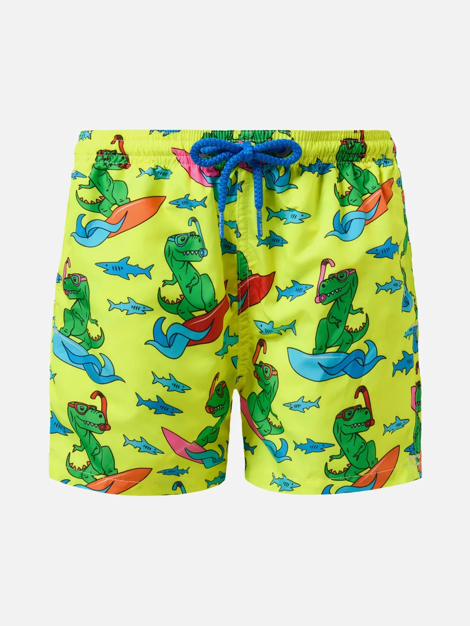 mc2-saint-barth-jean-lighting-costume-mare-bambino-giallo-fluo-stampa-dinosauri image 1