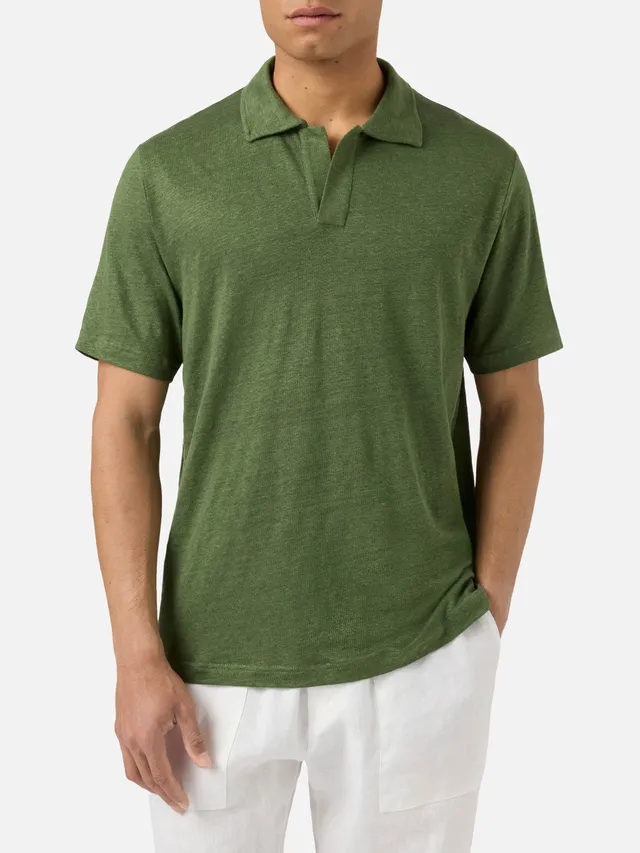 mc2-saint-barth-polo-fraser-in-puro-lino-verde-militare-da-uomo image 1