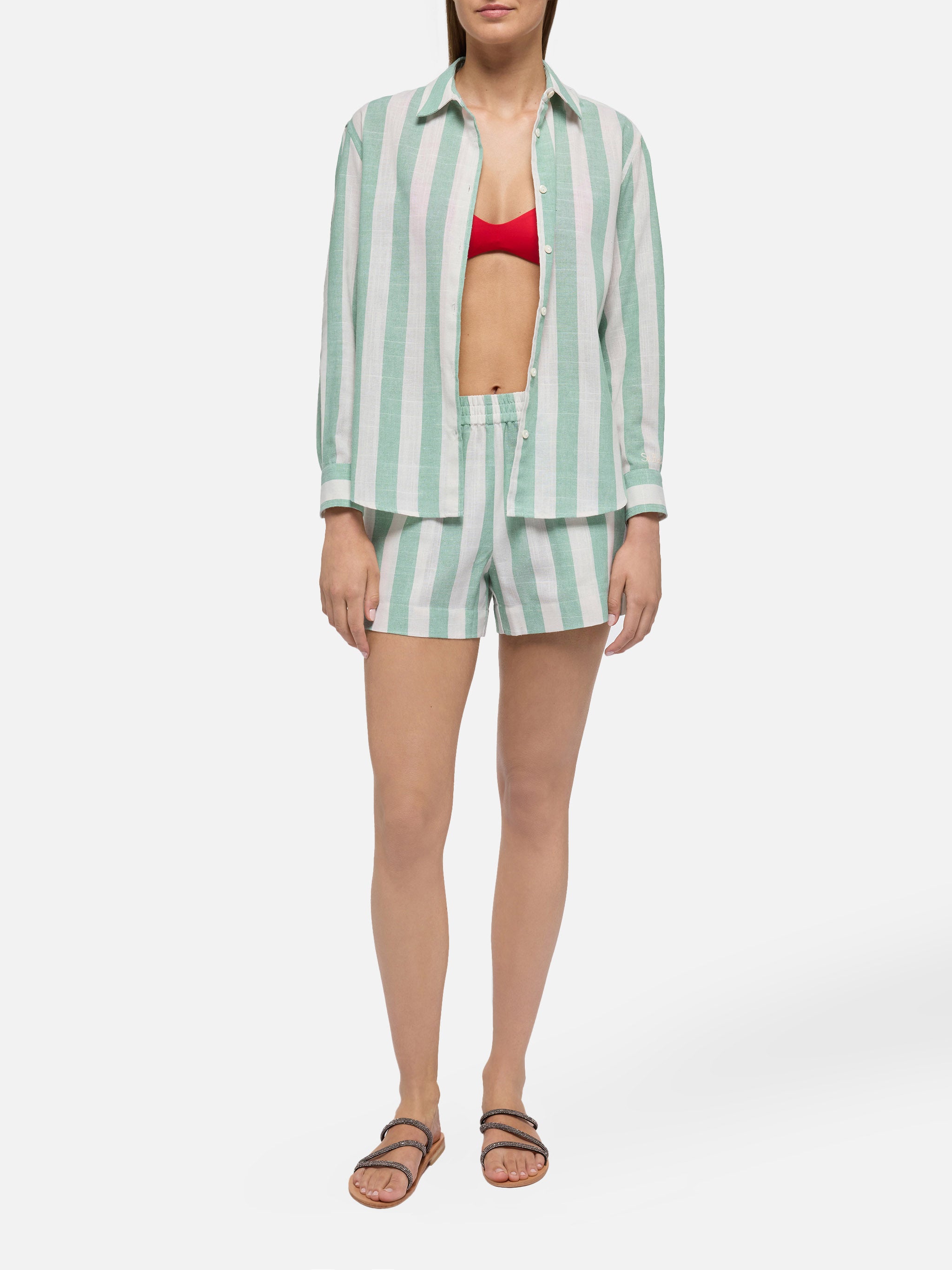 mc2-saint-barth-meredith-camicia-classica-donna-a-righe-verde-salvia image 4