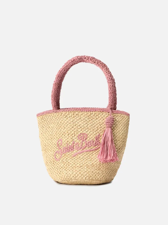 mc2-saint-barth-marcy-medium-borsa-a-spalla-in-raffia-naturale-e-rosa-con-logo-r image 1