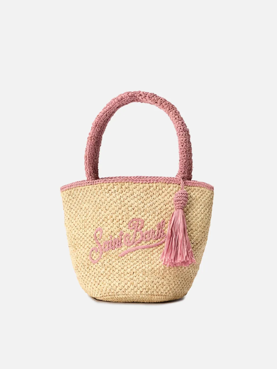 mc2-saint-barth-marcy-medium-borsa-a-spalla-in-raffia-naturale-e-rosa-con-logo-r image 1