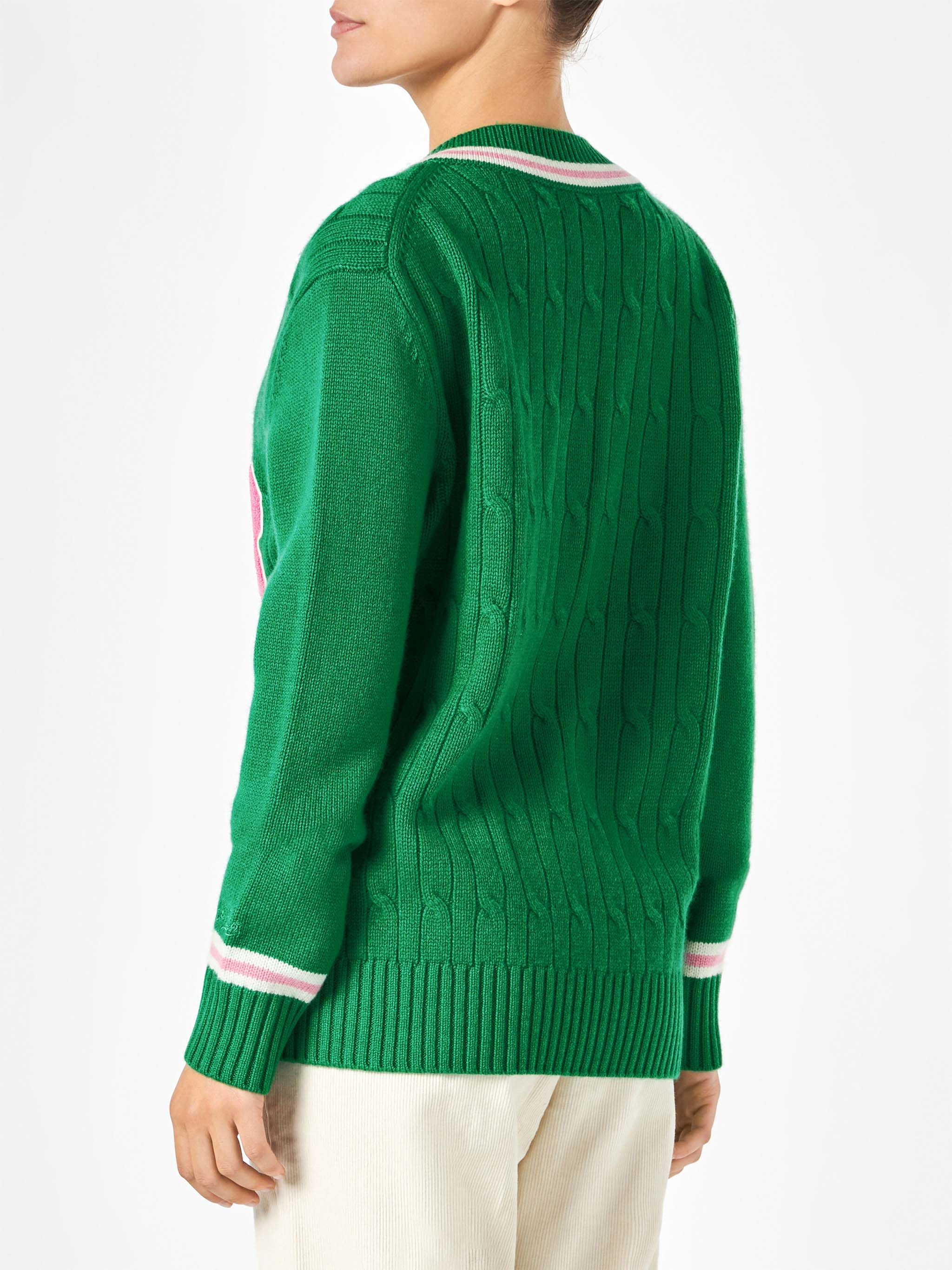 maglione-mc2-saint-barth-roger-con-scollo-a-v-intrecciato-verde-tinta-unita-in-m image 4