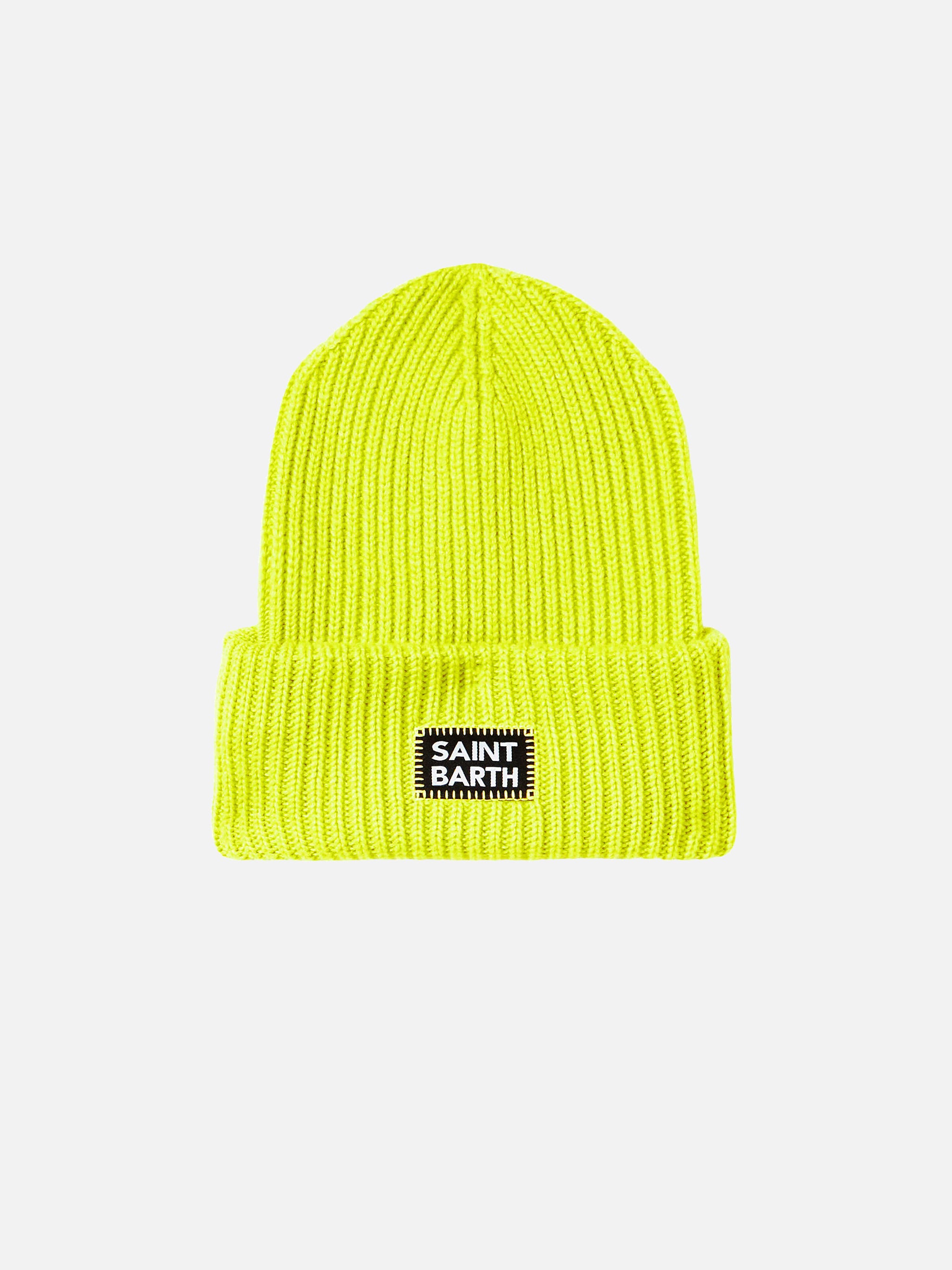 mc2-saint-barth-berretto-da-uomo-in-maglia-giallo-fluo-con-logo-frontale image 1