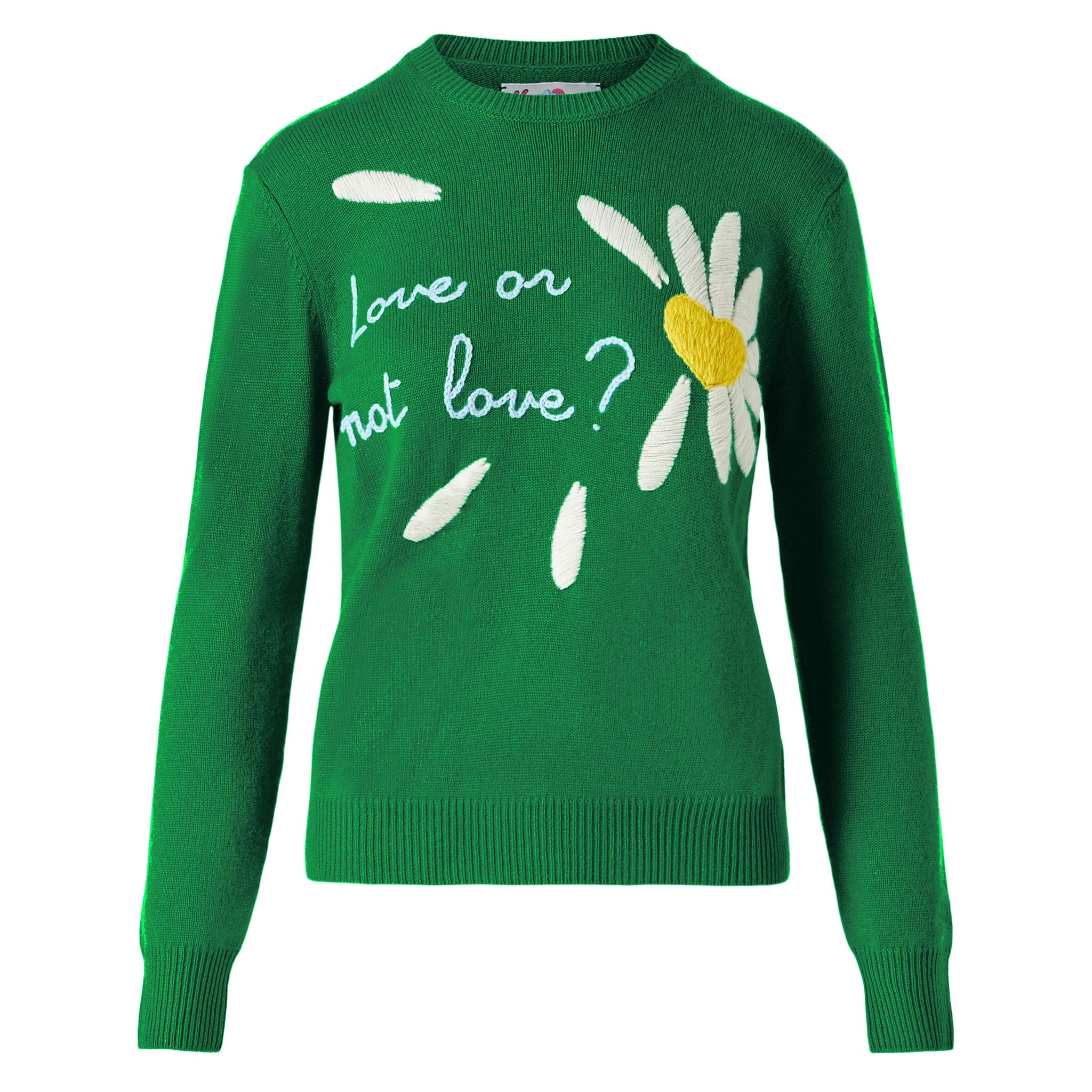 mc2-saint-barth-new-queen-maglia-donna-verde-filato-spazzolato-ricamo-love image 5