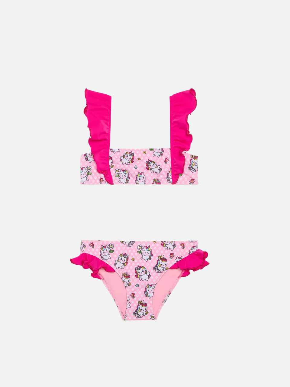 mc2-saint-barth-bikini-bambina-a-fascia-con-volant-stampa-unicorni-rosa image 1