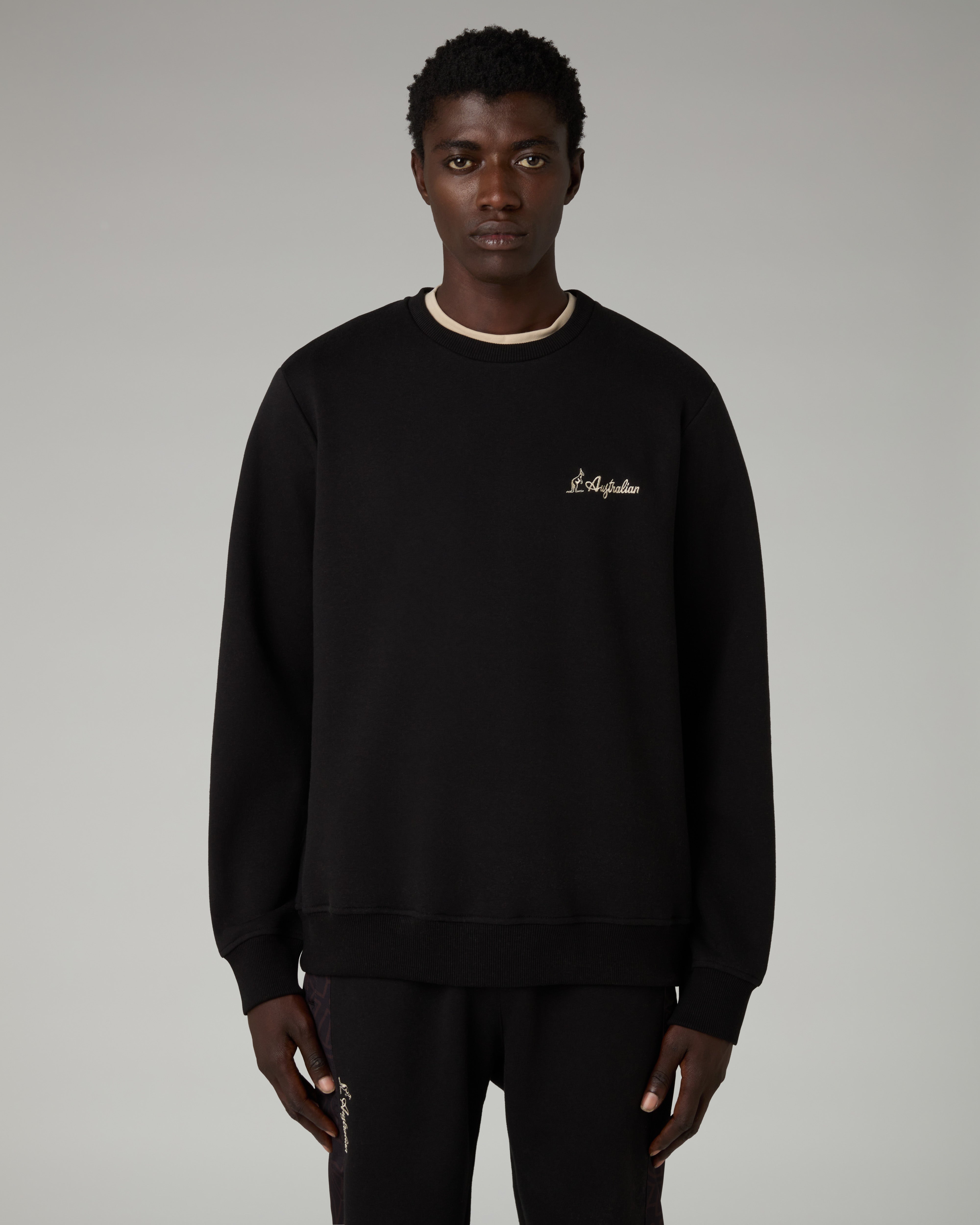 australian-iconissima-crewneck-felpa-girocollo-uomo-nera-made-in-italy image 3