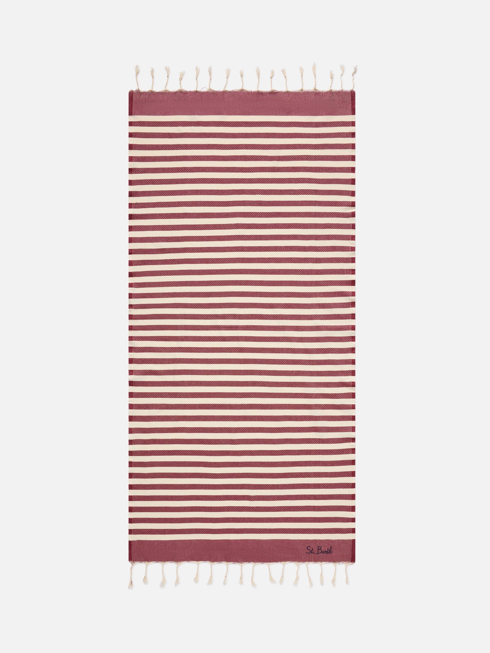 mc2-saint-barth-telo-mare-foutas-in-cotone-jacquard-a-righe-bordeaux-e-bianche-c image 1