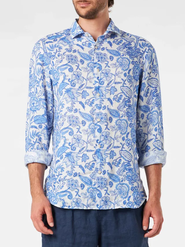 mc2-saint-barth-pamplona-camicia-uomo-in-lino-stampa-floreale-blu image 1
