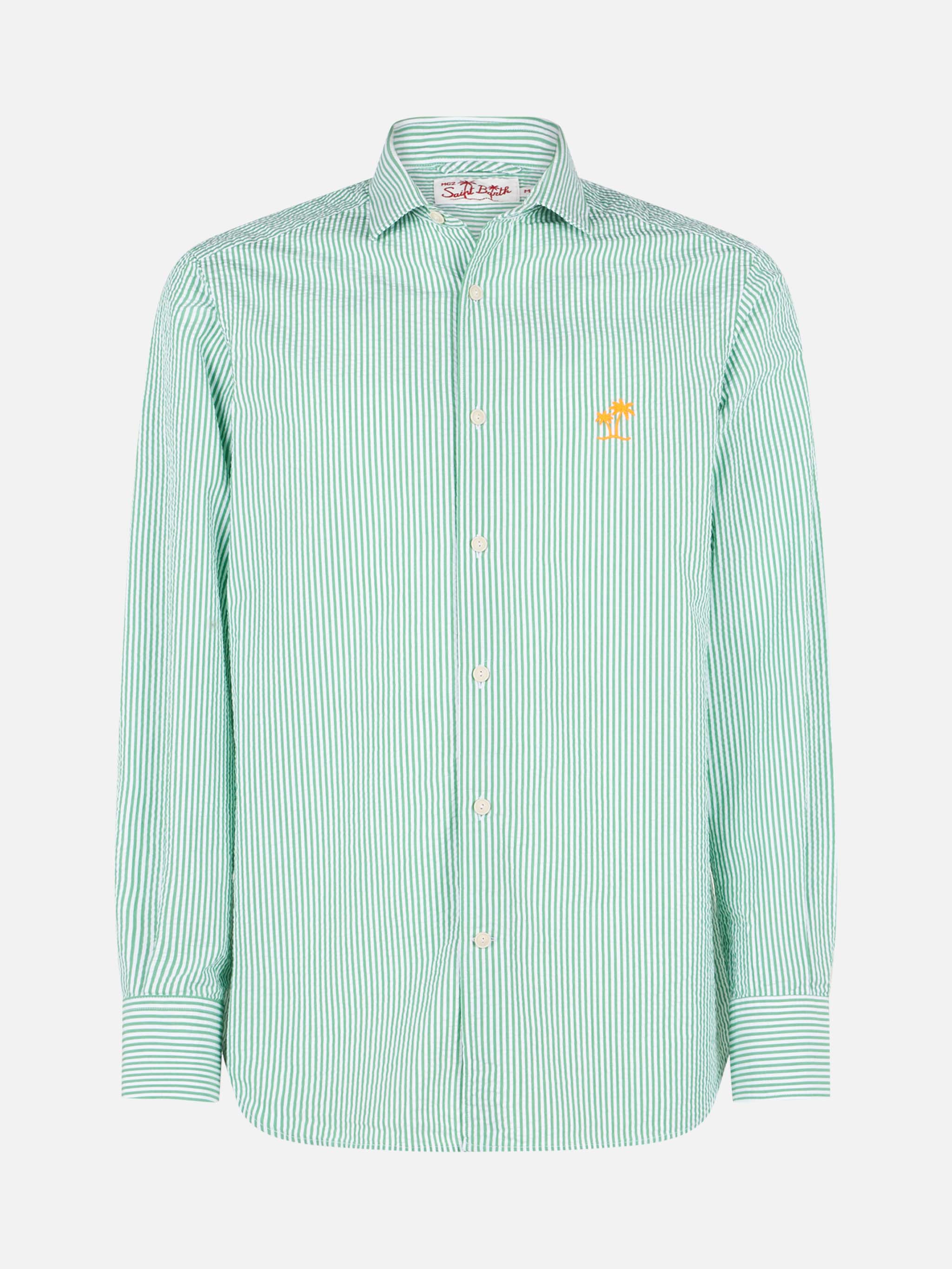 mc2-saint-barth-camicia-pamplona-uomo-in-seersucker-a-righe-verdi-con-ricamo-pal image 4