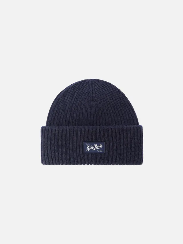 mc2-saint-barth-berry-berretto-a-coste-blu-navy-in-blend-cashmere image 1