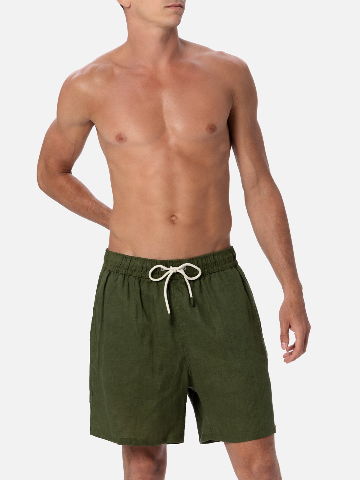 mc2-saint-barth-costume-mare-gustavia-in-lino-verde-militare-tinta-unita image 3