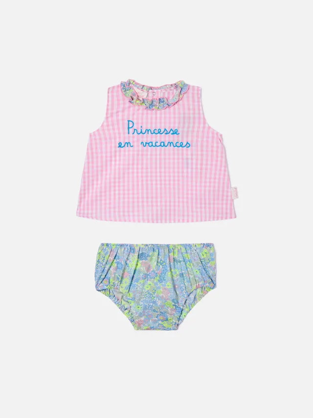 mc2-saint-barth-set-abbie-neonata-scamiciato-vichy-copri-pannolino-liberty-rosa image 1