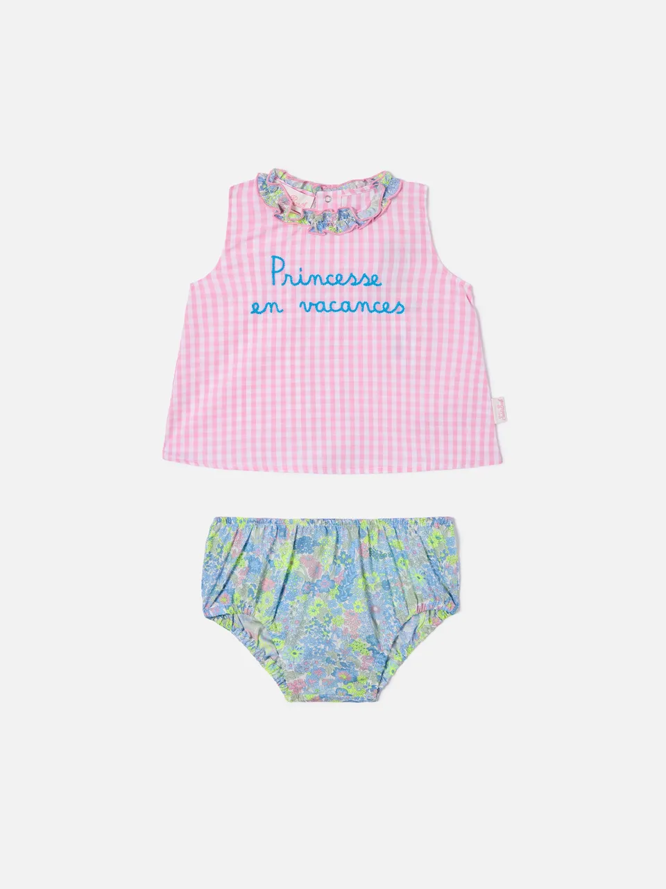 mc2-saint-barth-set-abbie-neonata-scamiciato-vichy-copri-pannolino-liberty-rosa image 1
