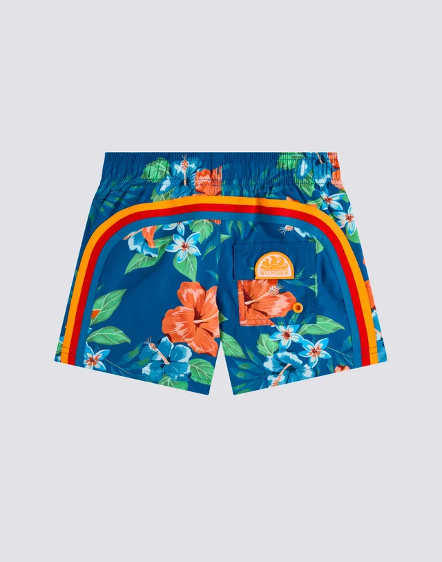 sundek-costume-da-bagno-bambino-corto-vita-elasticata-repreve-stampa-island-blis image 1