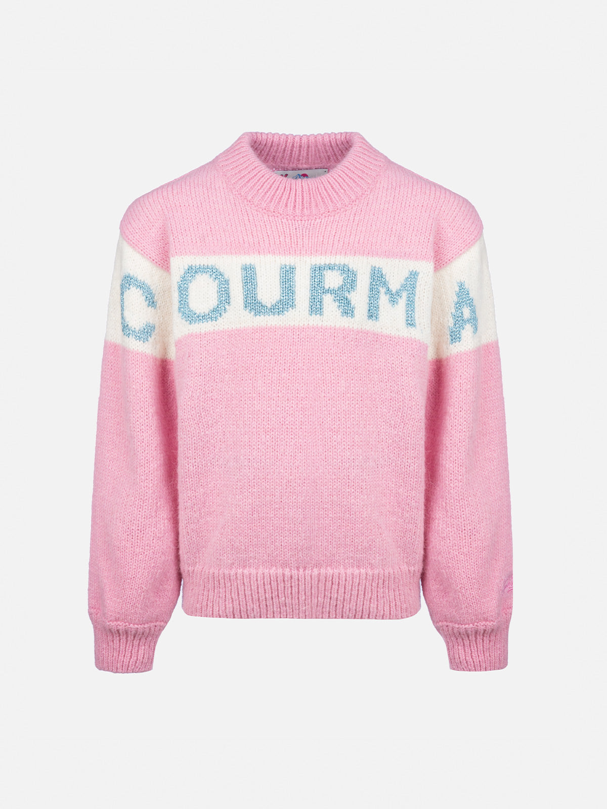 mc2-saint-barth-maglione-bambina-danya-girocollo-rosa-con-logo-courma-in-lurex image 1