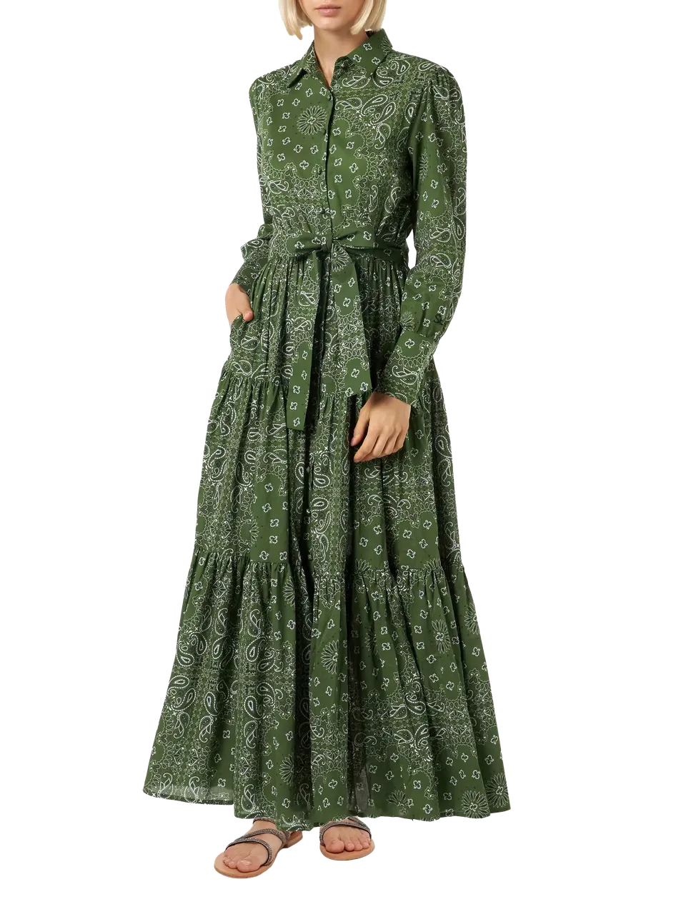 mc2-saint-barth-abito-lungo-da-donna-verde-con-stampa-bandana image 1
